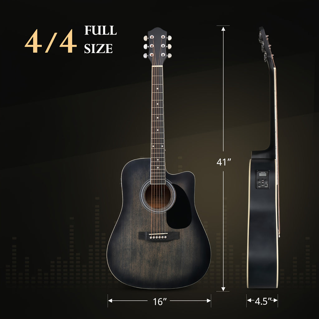 Bonnlo Electric Acoustic Guitar Kit, Full Size Acoustic Folk Guitar, 6-String, Cutaway Design, with AMP, Built-In Tuner, Bag, Strap, Picks, Complete Additions, ALL-IN-ONE Set for Beginner, Birthday/Festival Gift for Music Lovers