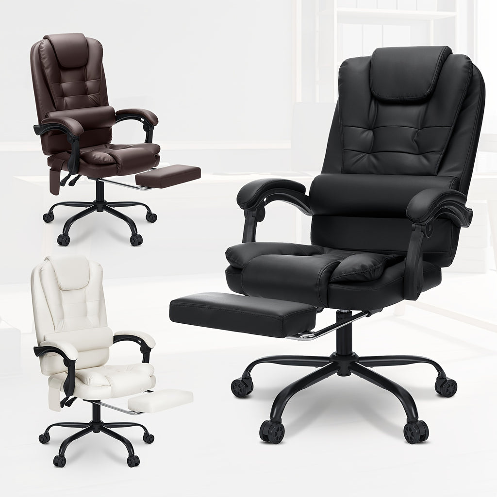 7-Point Massage Executive Office Chair with Massage And Footrest Reclining Computer Chair with High Back Soft Leather Home Office Desk Chair