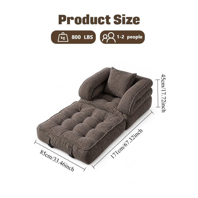 3-in-1 Convertible Folding Sofa Bed, Floor Futon Couch Cloud Shaped Corduroy Upholstered, High-Density Foam Ultra-Soft Comfy Lounge Bean Bag Chair, Versatile Pull-Out Sleeper for Living Room Guest