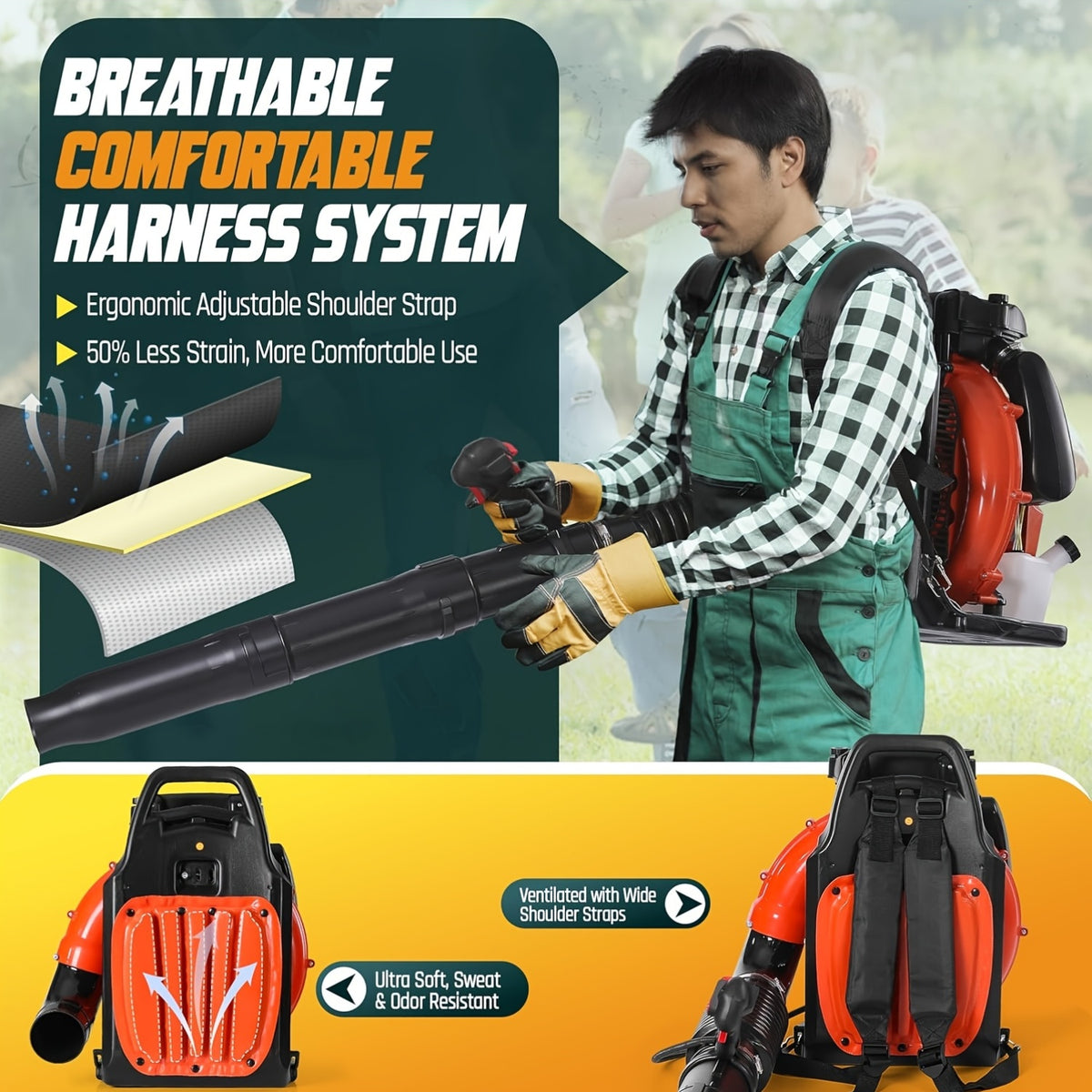 80CC 912 CFM 206 MPH 49N Backpack Leaf Blower Gas Powered, High-Performance 6.0 HP 2-Cycle Gas Leaf Blower, Backpack Blowers For Lawn Care, Snow Blowing, Yard & Driveway Cleanup