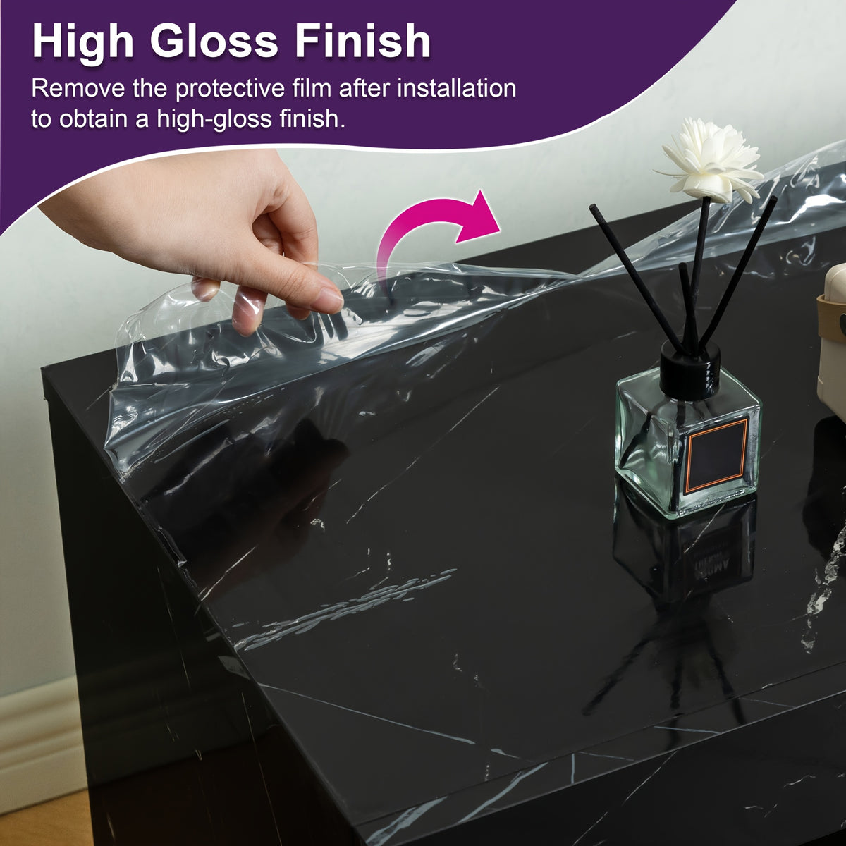 66 Inch White Black Marble TV Stand For 75 Inch TV, LED Gaming Entertainment Center, Glossy TV Console Table With Storage Drawers And Glass Shelves Xbox PS5 Game Console Cabinet For Living Room