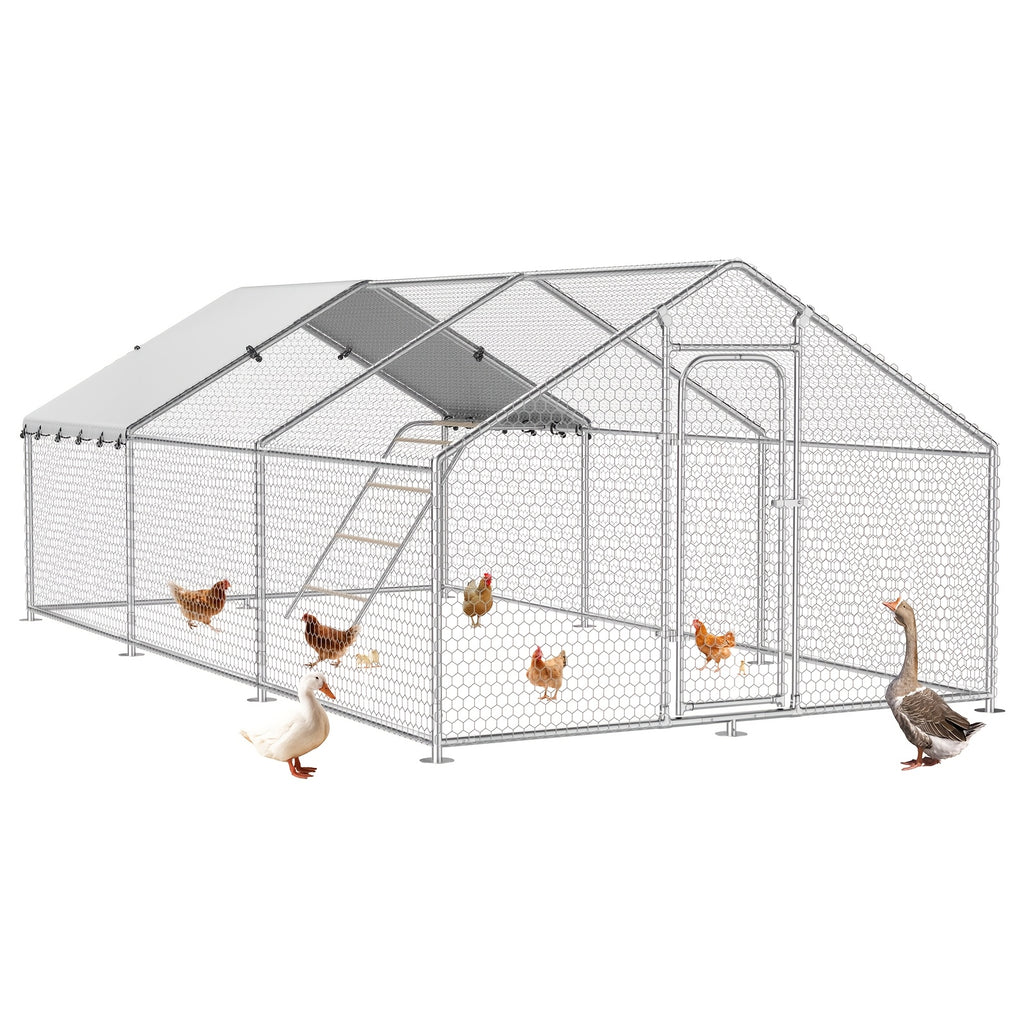 Walk-In Metal Chicken Coop | Outdoor Activity Enclosure With Uv-Resistant Canopy, Predator-Proof Hexagonal Mesh, And 5-Tier Extra-Large Roosting Bars | Ideal For Backyard Housing Of Chickens, Ducks, Geese, And Small Fowl