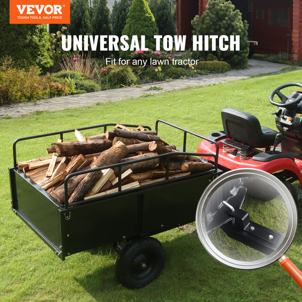 VEVOR Heavy Duty Steel ATV Dump Trailer, 750/1500-Pound Load Capacity 12/15 Cubic Feet, Tow Behind Dump Cart Garden Trailer, with Removable Sides and 2 Tires, for Mowers, Tractors, ATV, UTV