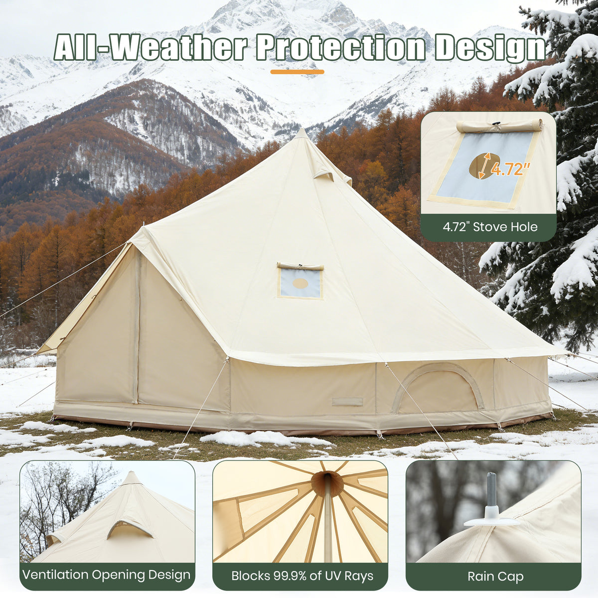 Luxury Oxford Fabric Bell Tent, Yurt Canvas Tent with Stove Jack, 4/6/8 Person Family 4 Season Camping
