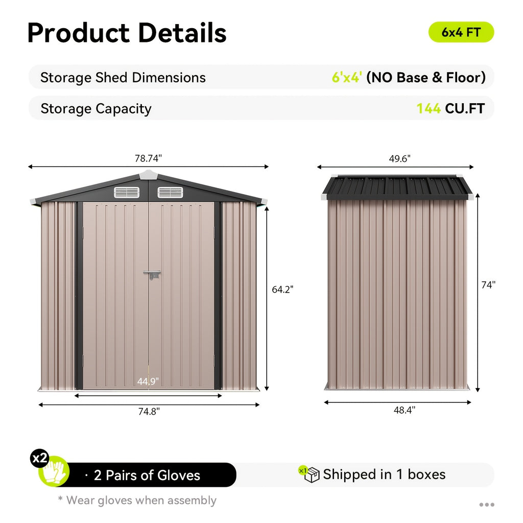 Outdoor Storage Shed with Padlock-Ready Doors and Sloped Roof for Garden Tools, Bikes or Seasonal Item Storage