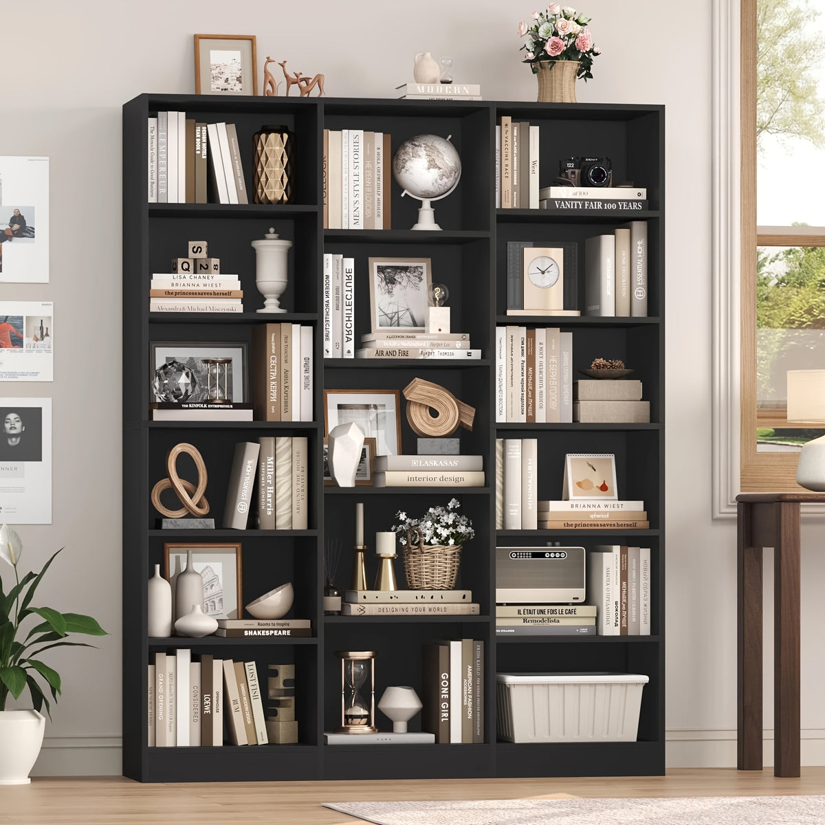 FULTRU Triple Wide Bookshelf, 6 Tier Large Bookshelf, Bookcase with 17 Open Display Shelves, 74'' Tall Bookcases And Bookshelves for Living Room, Home Office, Library