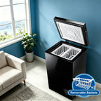 [Large Chest Freezer] Chest Deep Freezer, Large Freestanding Chest Freezer With 7 Level Adjustable Thermostat, Compact Top-Opening Deep Freezer With Removable Storage Baskets, Black