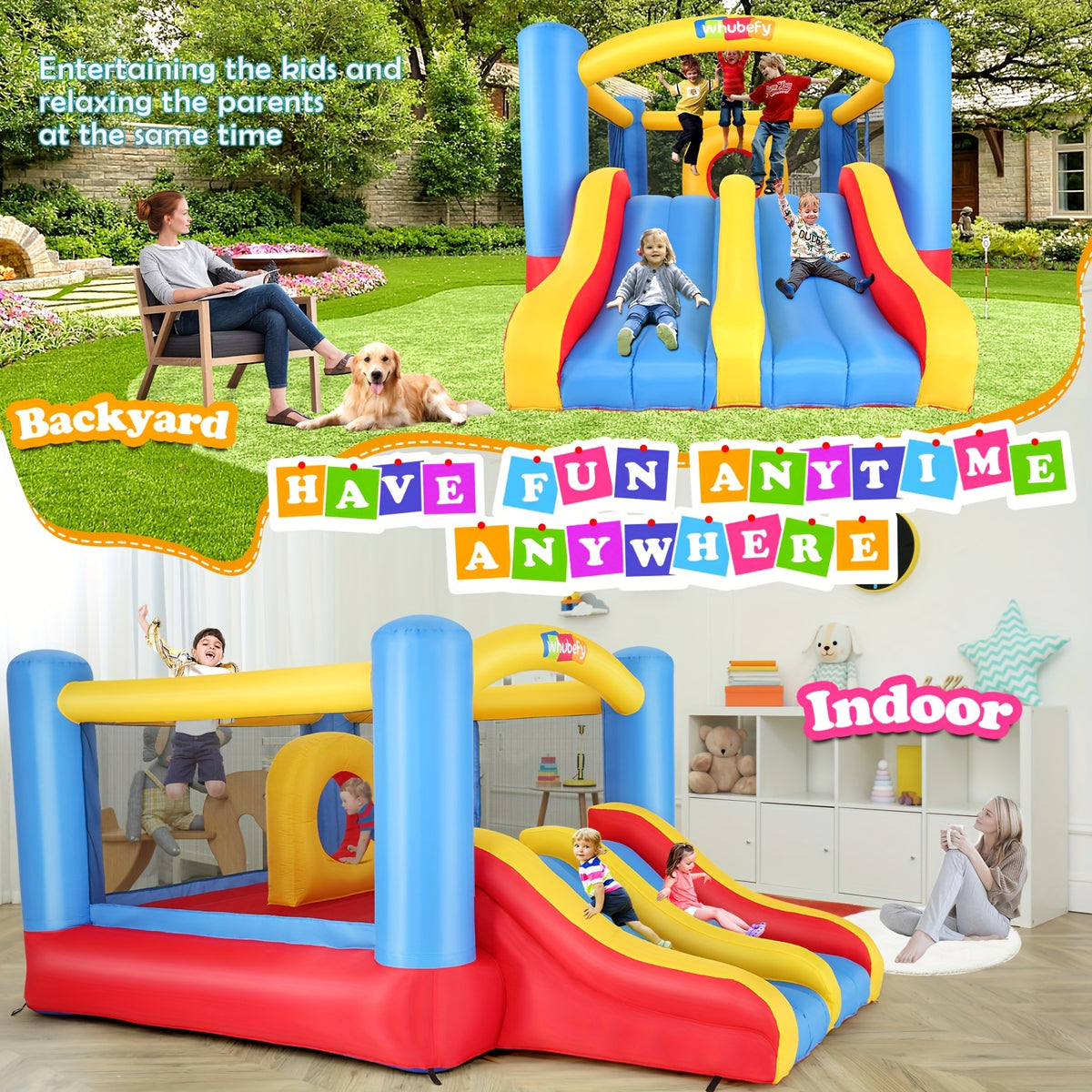 Large Inflatable Bounce House for Kids 3-10, Inflatable Bouncer with Blower, 12.6 X 9ft Big Blow Up Jumping Castle with Double Slide Obstacle, Family Indoor Outdoor Backyard Bouncy Castle Jump 'n Slide for Kids Boys Girls Birthday Party Christmas