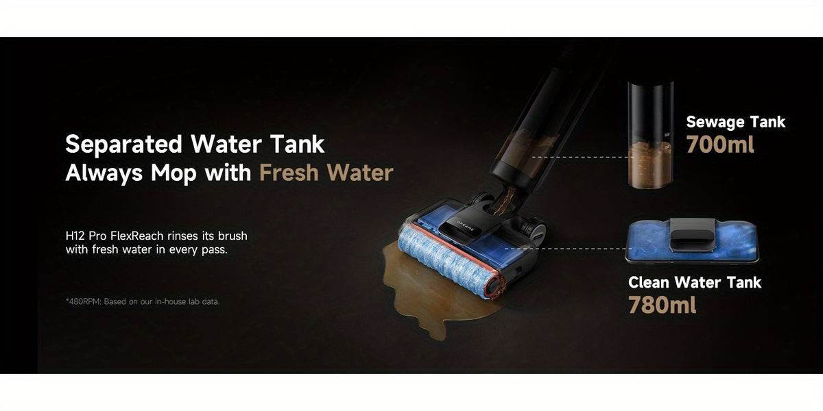 Refurbished DREAME H12 Pro Flexreach Wet Dry Vacuum Cleaner, 0 Tangle Cordless Vacuum Mop All-In-One for Hard Floors, 180° Lie-Flat Floor Cleaner Machine with 194°F Hot Self-Cleaning, 50Mins Runtime