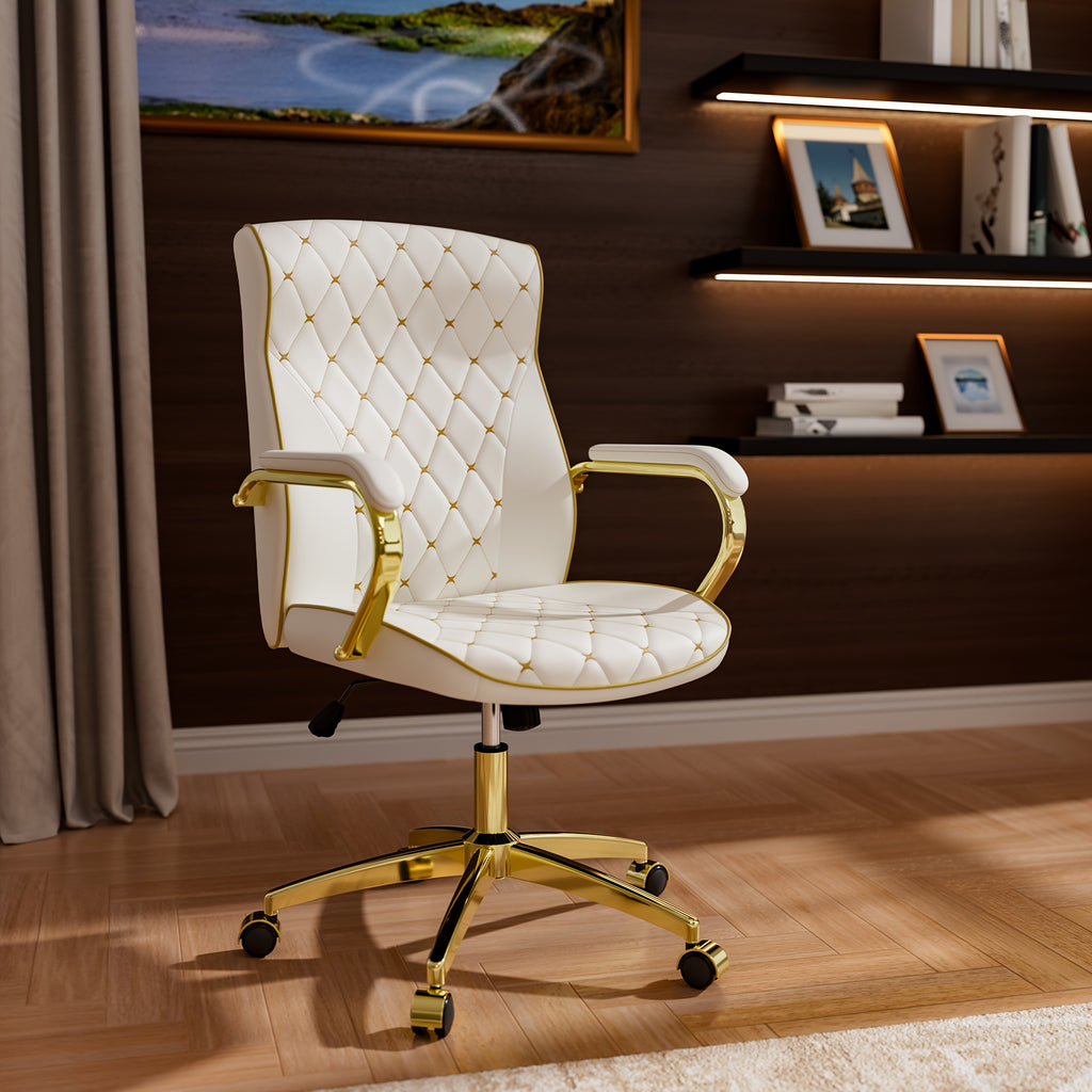 Executive Office Chair with Golden Frame for Swivel Seating and Workspace Mobility at Your Desk
