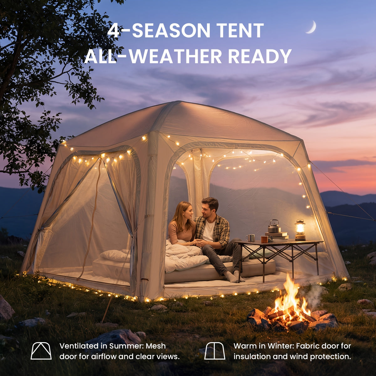 LILYPELLE Inflatable Camping Tent, Easy Setup Air Tent with Hand Pump, 4-Season Glamping Tent for Couples, Groups, And Families
