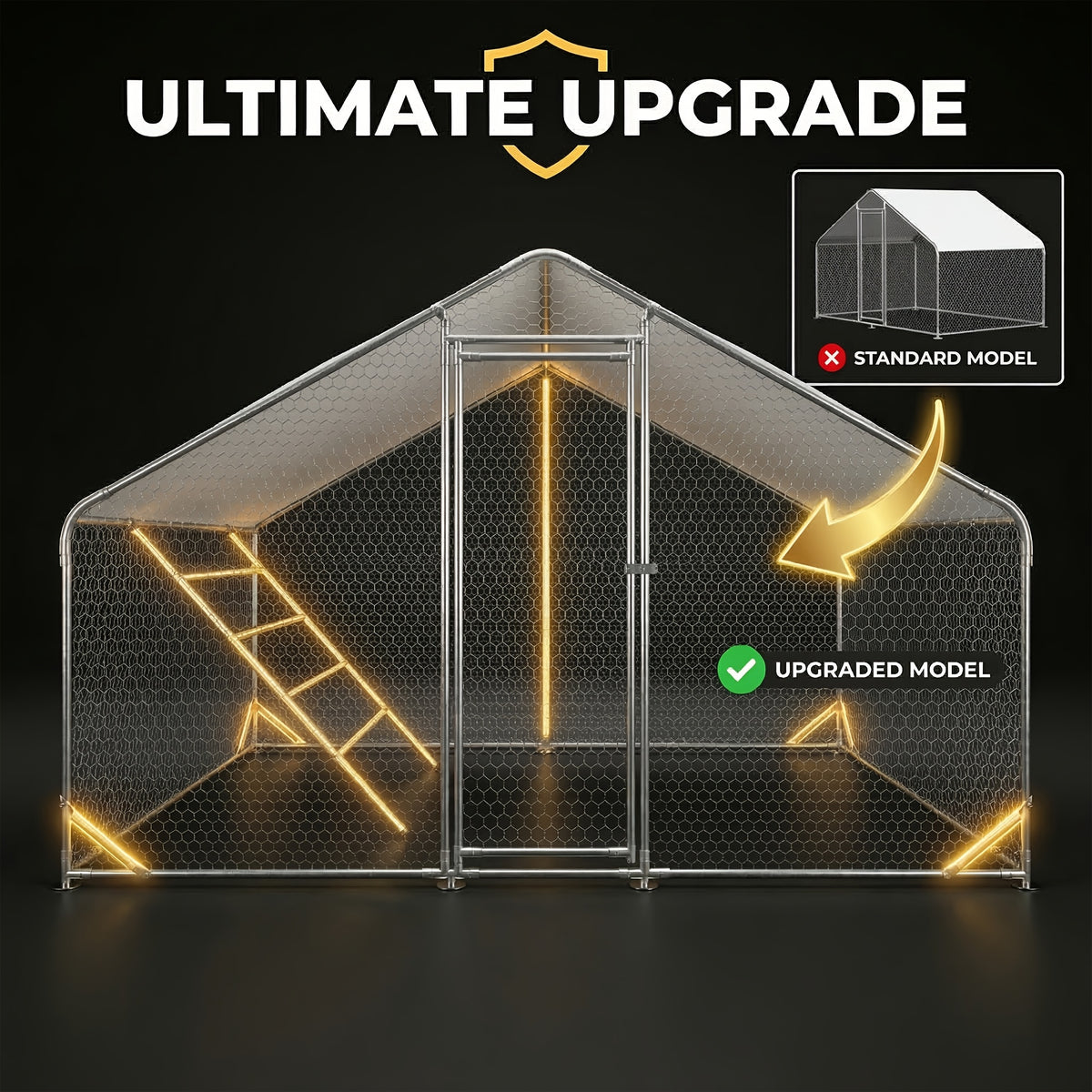Heavy Duty Reinforced Chicken Coop Walk In Chicken Run with Waterproof Cover Large Metal Poultry Cage Outdoor Chicken Pen with Free Chicken Roosting Ladder