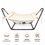 127.95 X 45.28 X 55.12inch Heavy Duty Hammock with Stand Set, 520Lb Weight Capacity, Double Layer Padded Cotton Bed (White/Gray) with Black Frame, Including Chain And Nylon Rope And Bottom Storage Net, Foldable for Yard Camping Porch