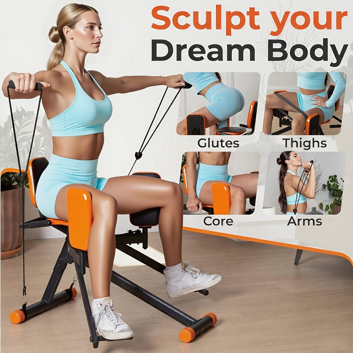 Hip Abduction Trainer for Home Glute and Thigh Workouts with Two Pull Ropes and 2 Adjustable Resistance Levels