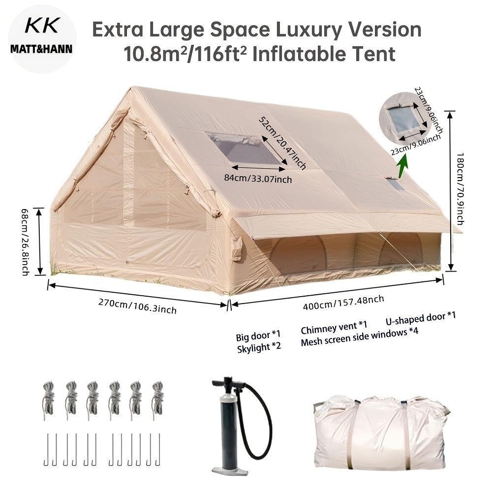 Spacious Luxury Quick-Setup Inflatable Lightweight Glamping Tent, High-Quality High Quality; All-Weather and All-Season Use, Specifically Designed for Sophisticated Camping Enthusiasts, Suitable for Family and Friends' Camping Trips