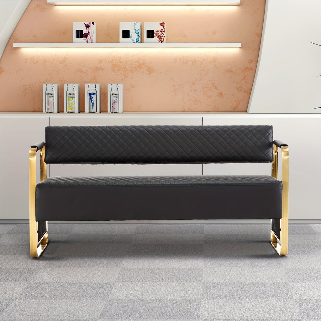 Waiting Room Chairs with Arms, 57. 5''Office Guest Chair Upholstered Bench Seating, Reception Furniture for Beauty Salon Barbershop Airport Bank Hall Room Conference, Black&Gold