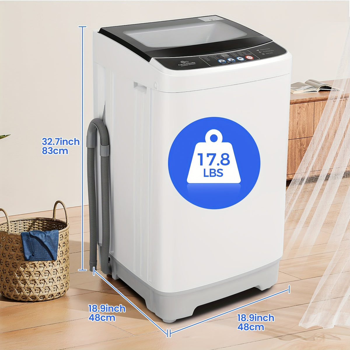 Portable Washing Machine 17.8Lbs/15.6Lbs Large Capacity, Full Automatic Washing Machine with 10 Programs And 8 Water Levels Selections, LED Display, Low Noise, Small Washing Machine for Apartment, Home, Dorms, Apartment Laundry, Compact Laundry Solution,