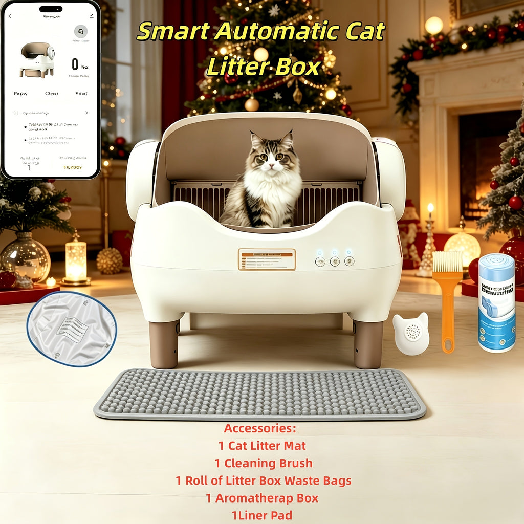 Large Smart Self-Cleaning Cat Litter Box, App-Controlled Automatic Cleaner with 3.43Gal Big Capacity, 2.4G Wifi Cat Litter Box with Odor Removal, 14-Day Hands Free Scoopless Care, Auto-Scoop, Ideal for Busy Pet Owners, 1 Brush, Trash Bags And 1 Mat