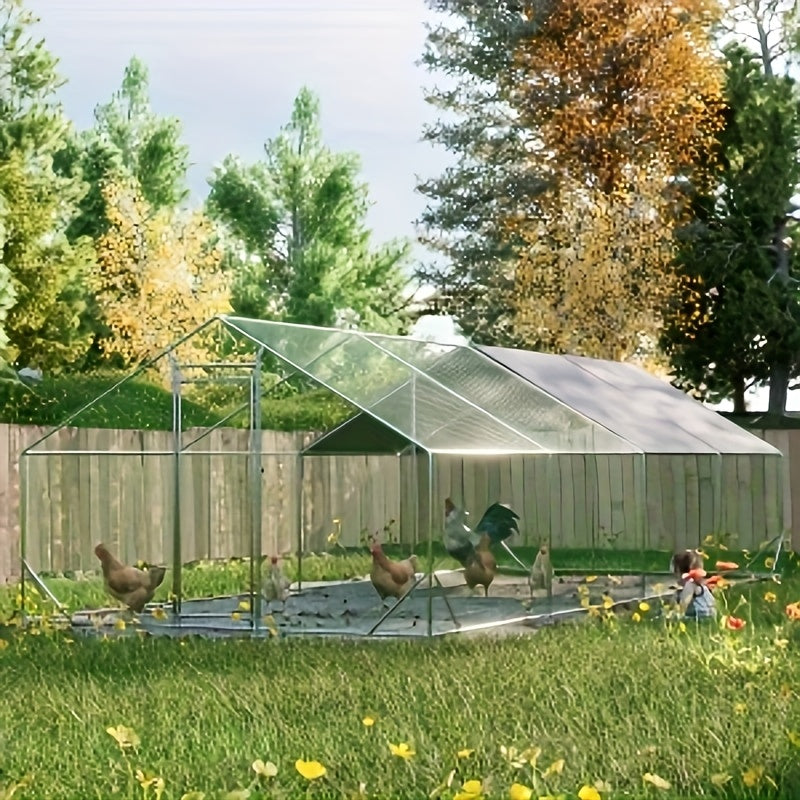Large Metal Chicken Coop, Walk-in Chicken Run, Galvanized Wire Poultry Chicken Hen Pen Cage, Rabbits Duck Cages With Waterproof And Anti-Ultraviolet Cover For Outside(10' L X 20' W X 6.56' H), Without Battery