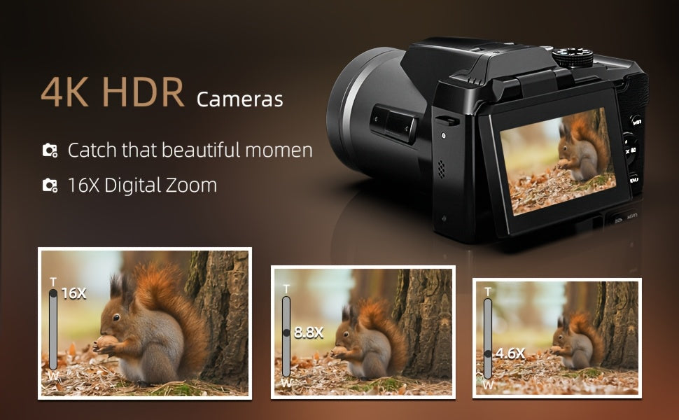 NBD 64MP Digital Camera Designed for Photography And Videography, Featuring a 4K Vlogging Capability with a 3-Inch Flip Screen, 16X Digital Zoom, Wifi And Autofocus, Along with a Camera Strap, Tripod, Two Batteries, And a 32GB TF Card
