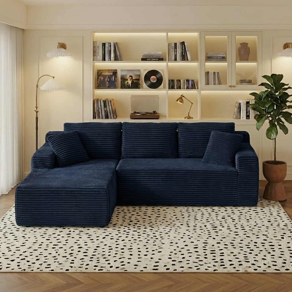 96.1-inch Modern Modular L-shaped Combination Sofa, 3-seater Corduroy Fabric with Deep Seat Oversized Left Facing Lounge Chair, Invertebrate 3-seater Sofa, No Assembly Required, Cat Paw Resistant - Suitable for Living Rooms And Apartments