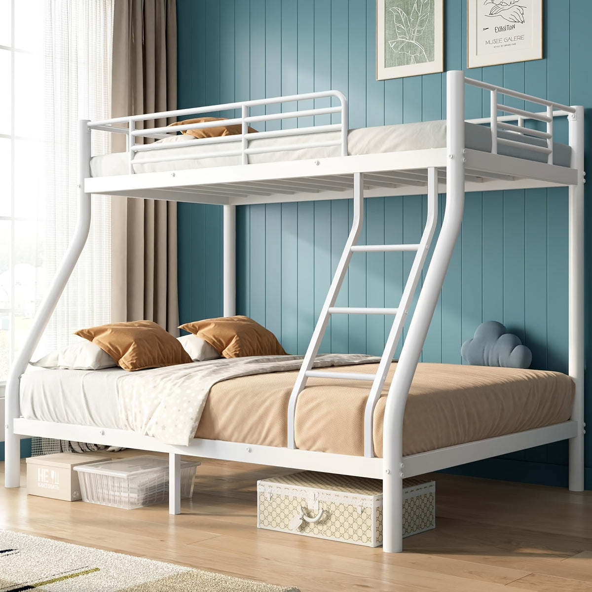 Bunk Beds Twin Over Twin/Full Size, Heavy Duty Metal Bunk Bed Frame With Angled Ladder For Spaces-Saving, Smooth Rounded Edges, Noise Free & Easy Assembly, Black
