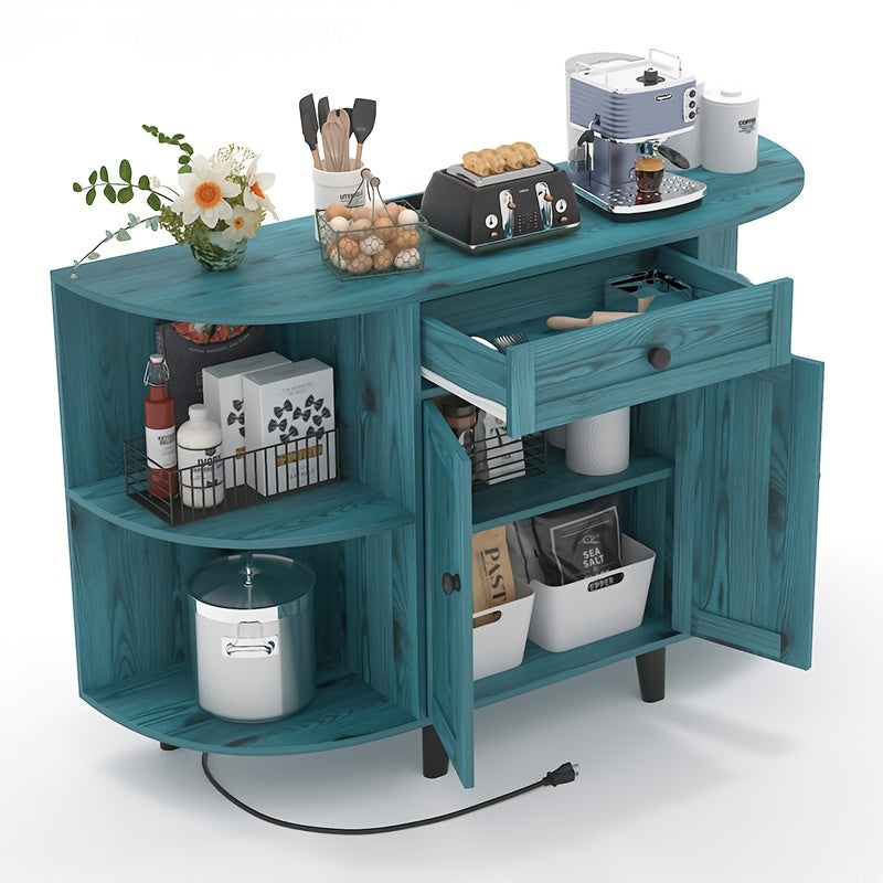 Sideboard Buffet Cabinet, Freestanding Kitchen Cabinet with Storage, Accent Coffee Bar Cabinet with Doors, Vintage Blue