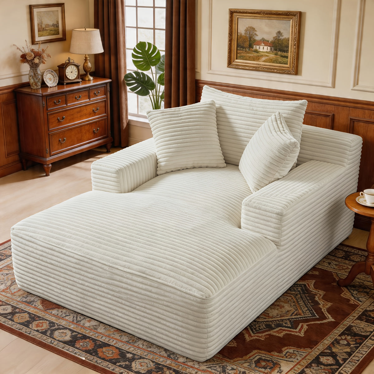 Chaise Lounge Chair — 67-Inch Oversized Corduroy Boneless Sofa Bed for Reading and Living Room Relaxation