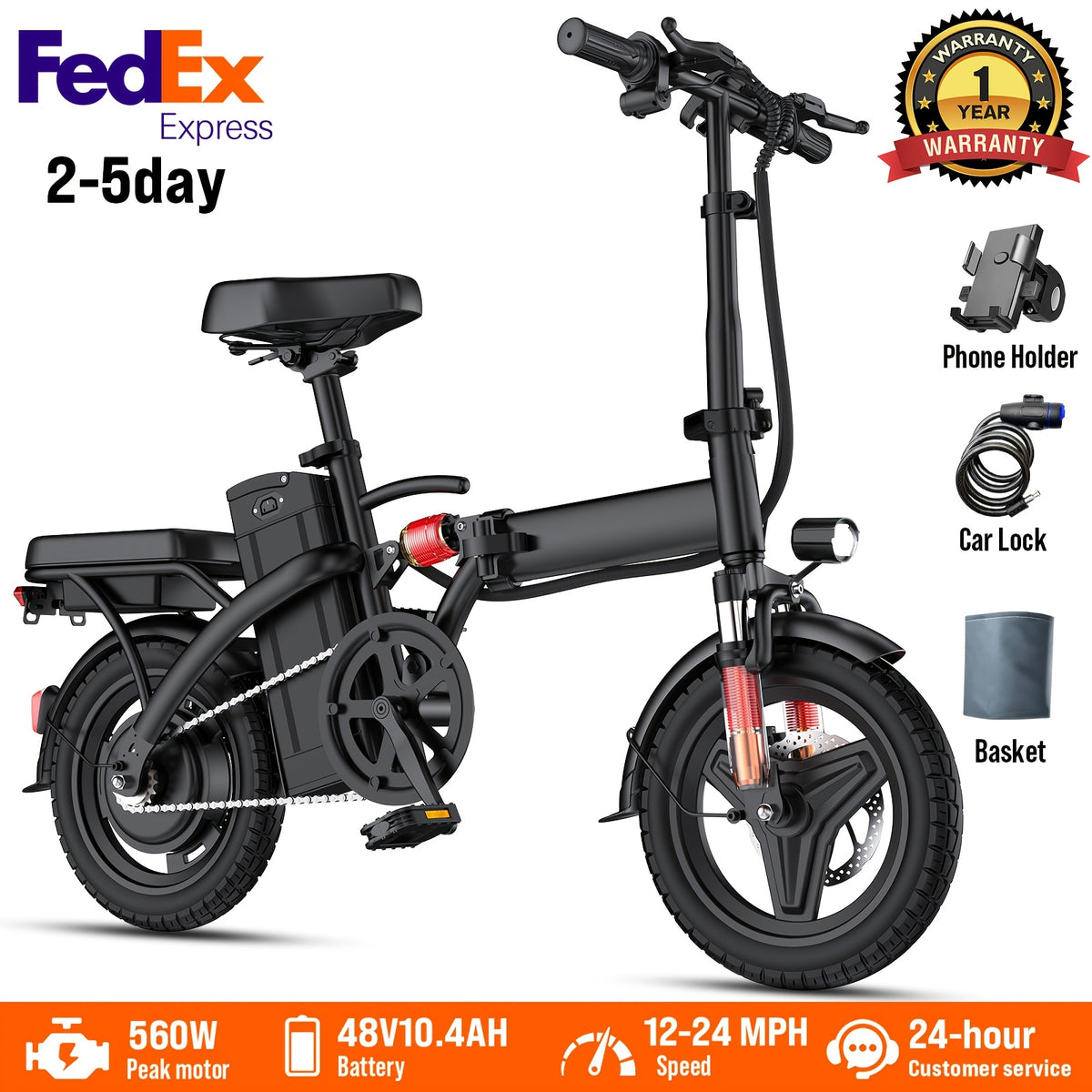 14-Inch Folding Electric Bike with 560W Peak Motor, Top Speed 12-24 MPH, Assist Range 30-32 Miles, Suitable for Adults And Teens, Portable Foldable Commuter E-Bike for Urban Riding, Ideal Gift Option