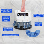Coin Counter Machine Sorter, Change and Wrapper Roller Counting Organizer, Sorts up to 300 Coins Per Minute, Automatically Sorts and Batches, Office Supplies