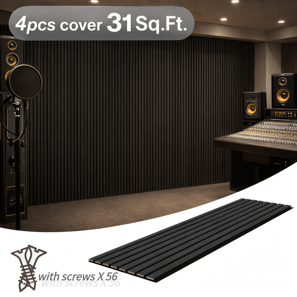 [Wall Panels Decor] 4-Pack 93" X 12" Wall Panels For Interior Wall Decor, Wood Panels For Wall And Ceiling, 3D Wood Slat Wall Panel/Fluted Sound-Absorbing Panel, With Screws