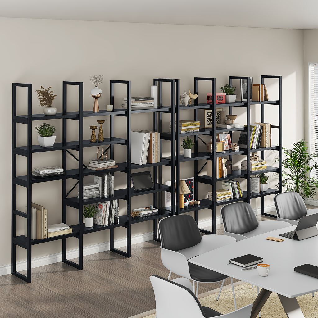 Industrial Bookcase, 71-Inch 5-Tier Triple-Wide Geometric Display Shelf for Home or Office