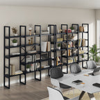 Industrial Bookcase, 71-Inch 5-Tier Triple-Wide Geometric Display Shelf for Home or Office