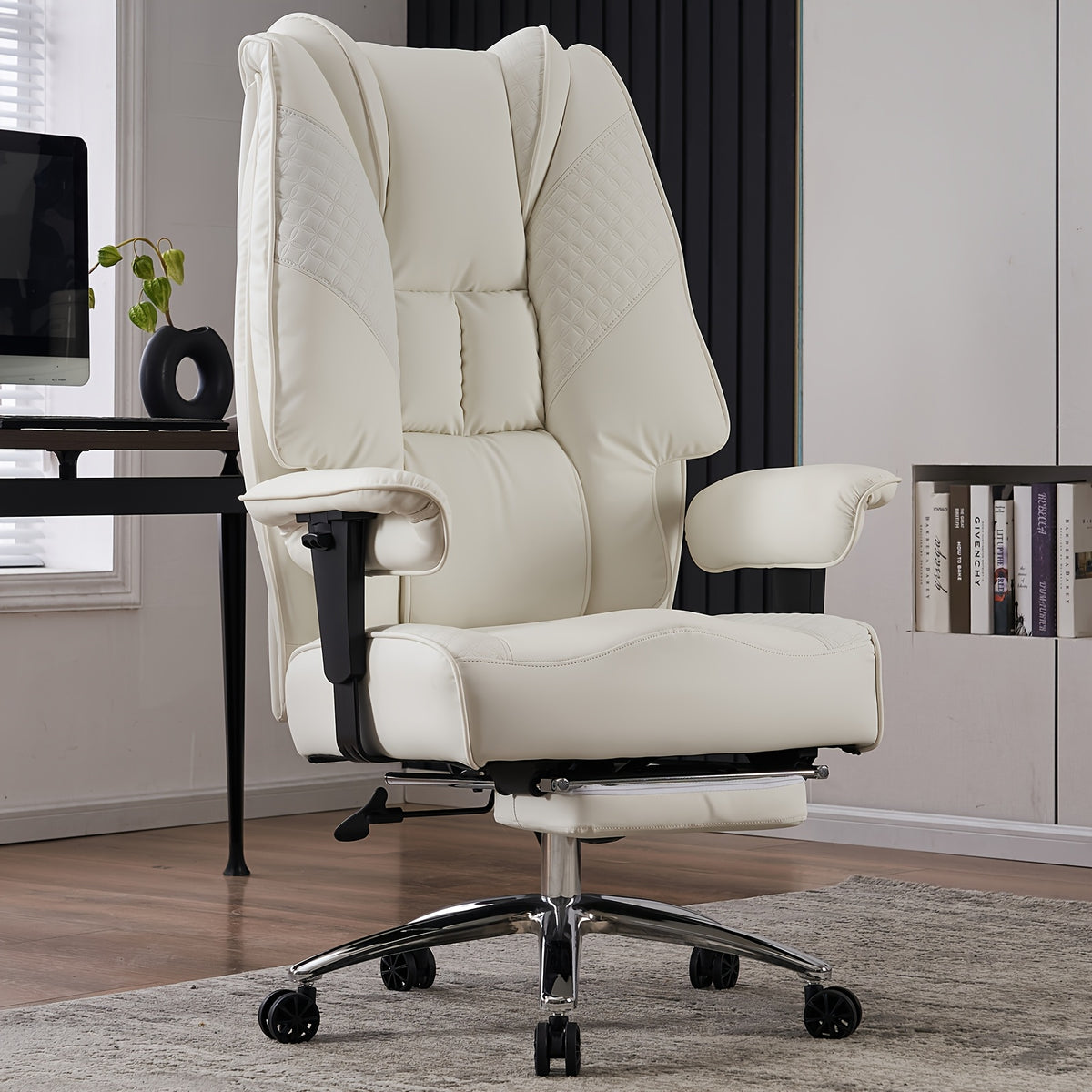 [PU Leather Executive Chair] Efomao Desk Office Chair 400LBS, Big And Tall Office Chair, PU Leather Computer Chair, Executive Office Chair With Leg Rest And Lumbar Support