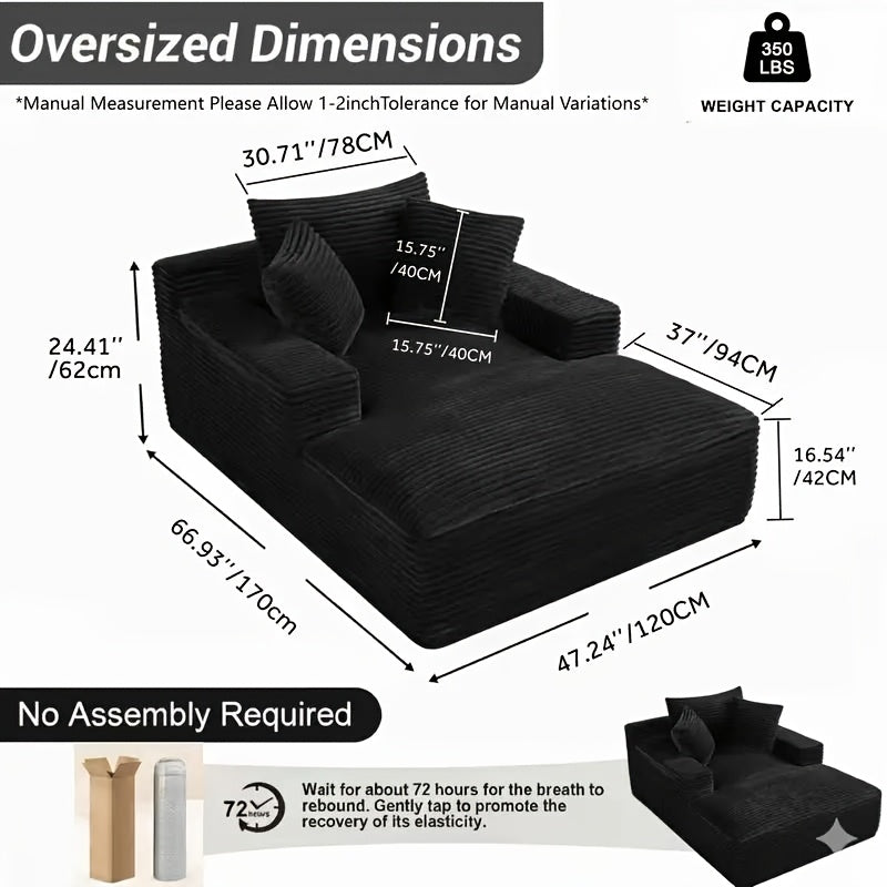 46.5 Inch Wide Flannel Boneless Chaise Lounge Chair Sofa Bed with 2 Throw Pillows And Cushion, Comfy Cloud Couch Reading Chair Deep Seat Sleeper Sofa for Living Room, Apartment, Bedroom, Gaming Room| No Assembly Required