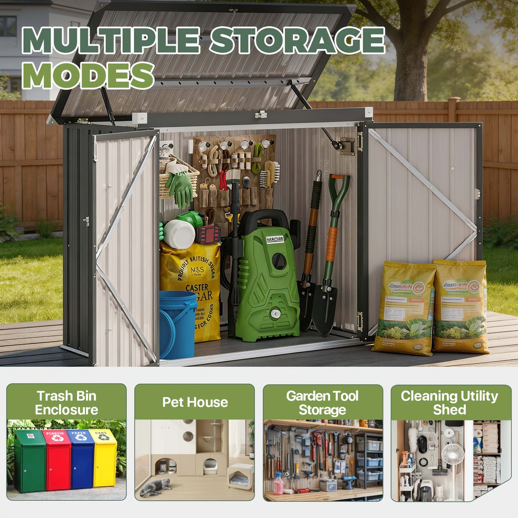 UFFIGAMA Lockable Outdoor Trash Can Storage Shed - 4.93 X 2.6ft Metal Garbage Bin Enclosure with Chain Lid, Waterproof & Weather-Resistant, Ideal for Trash Cans, Lawn Mower, And Garden Tools, Perfect for Backyard & Patio
