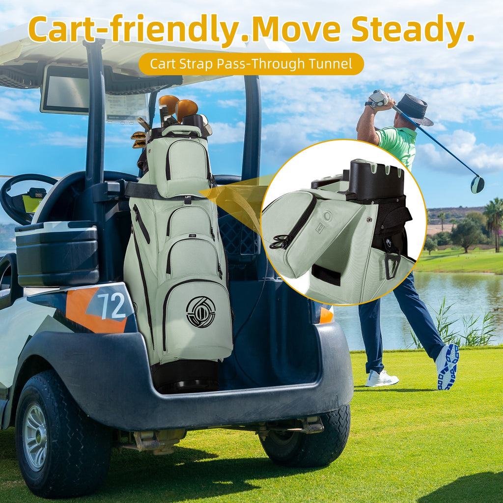 Professional Silent T- Lock Golf Cart Bag 14 Way Full Length Layer Lock Protection Silent Inner Shell Ergonomic Strap with Rain Cover