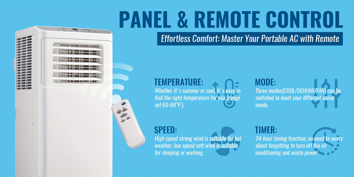 [Up to 8000 BTU Portable AC] Portable Air Conditioner, Air Conditioner with Cooling, Fan, Dehumidifier, Sleep Mode, Cooling Up to 250 Sq.Ft. with 24H Timer/Digital Display/Remote Control & Window Kit, Perfer for Office Bedroom & Apartment