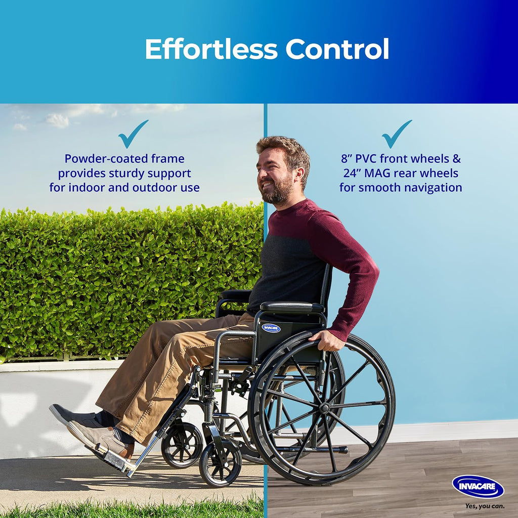 Invacare Essentials EX1 Folding Manual Wheelchair w/ Swing‑away Footrests & Desk‑Length Arms