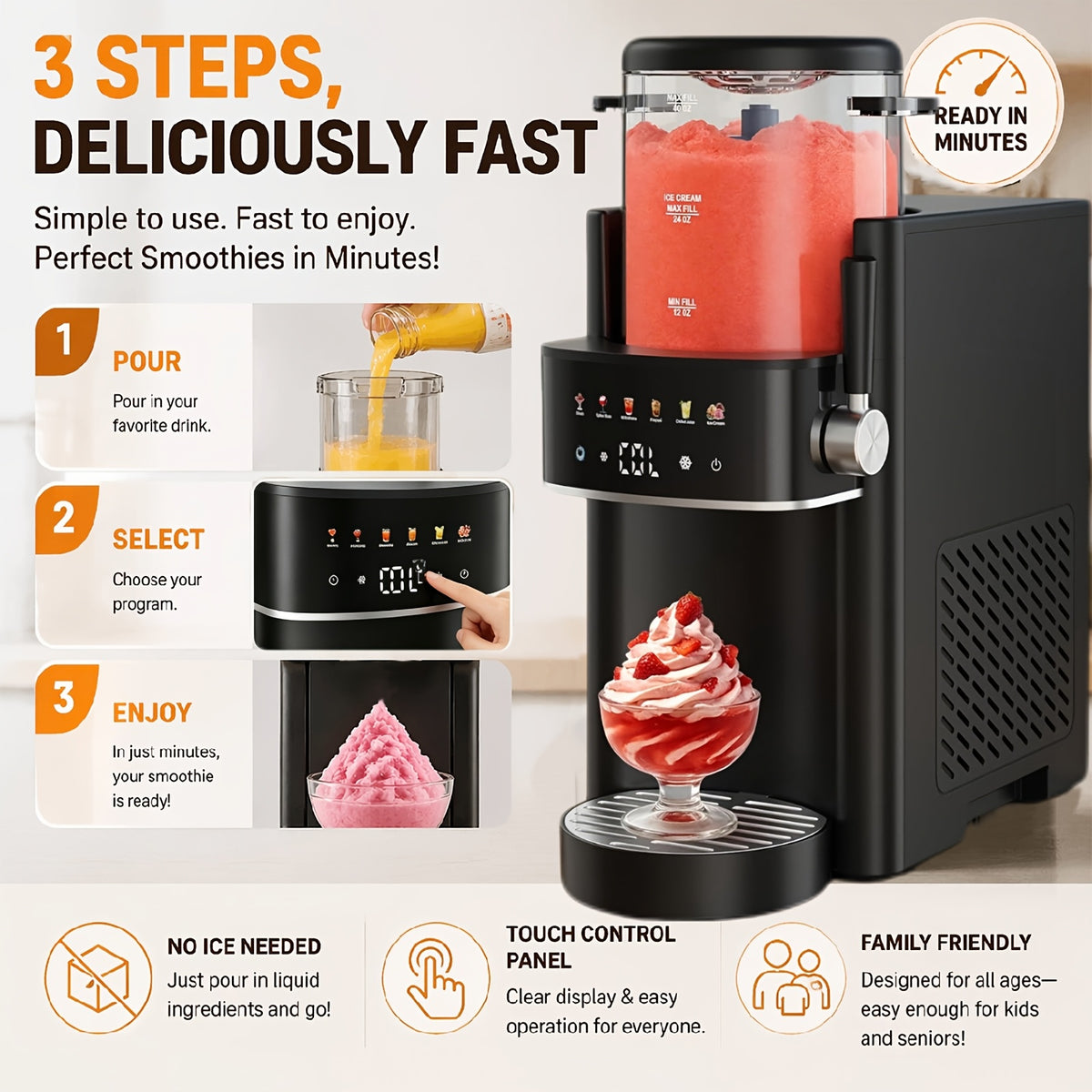 2-in-1 Ice Cream Maker, 40oz High Capacity, 12-Hour Cold Retention, Dishwasher Safe, No Ice Needed, Rapid Cooling and Temperature Control, Includes Recipes, Multi-Functional, Great Gift for Friends and Family