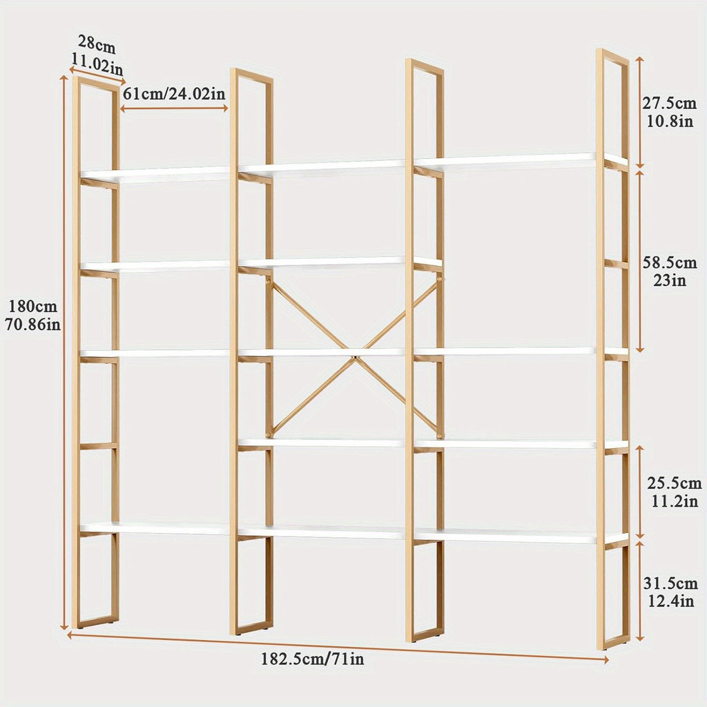 5-Tier Triple Wide Geometric Bookshelf, Industrial Etagere with Sturdy Metal Frame, 71" Tall Freestanding Display Shelving Unit, Modern Design for Home& Office