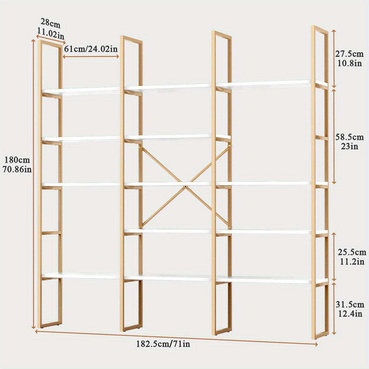 5-Tier Triple Wide Geometric Bookshelf, Industrial Etagere with Sturdy Metal Frame, 71" Tall Freestanding Display Shelving Unit, Modern Design for Home& Office