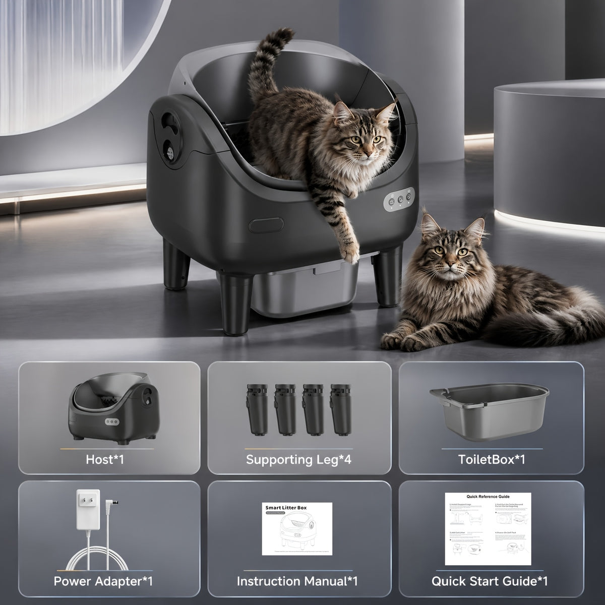 [Self-Cleaning Litter Box] Extra-Large Smart Self-Cleaning Litter Box with Built-In Sterilizing Light for Double Deodorization, Large-Capacity Waste Tray, 14-Day Automatic Cleaning, Open Design, Ideal Choice for Busy Households, Without Battery