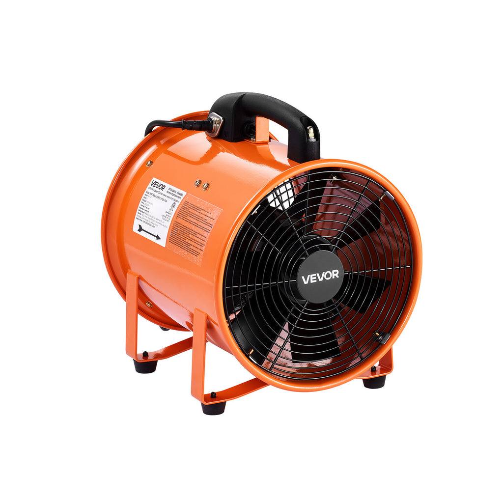 VEVOR 10 inch Portable Ventilator, 2 Speed Industrial Utility Blower Fan with 33ft Flexible Duct Hose, Exhaust Axial Fan for Basements, Workshops, Warehouses, and Confined Spaces, Orange