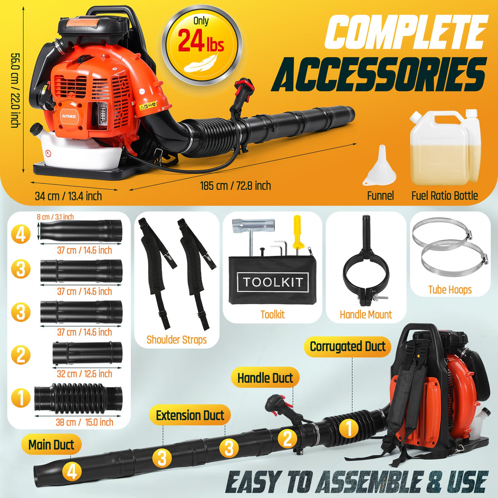 75.6Cc Gas Backpack Leaf Blower 912 CFM 206 MPH 49N, 6.0 HP 2-Cycle Backpack Blowers Gas Powered with Low Vibration, Ergonomic Design, Cruise Control, Commercial-Grade Gas Leaf Blower for Garden Lawn Yard Cleaning, Snow Removal, Gifts for Dad