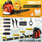 75.6Cc Gas Backpack Leaf Blower 912 CFM 206 MPH 49N, 6.0 HP 2-Cycle Backpack Blowers Gas Powered with Low Vibration, Ergonomic Design, Cruise Control, Commercial-Grade Gas Leaf Blower for Garden Lawn Yard Cleaning, Snow Removal, Gifts for Dad