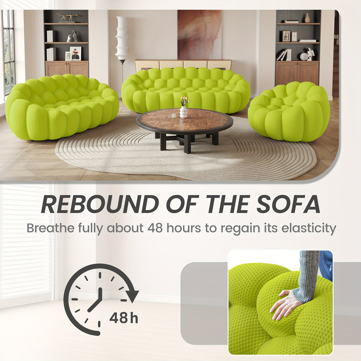 100.03'' Modern Upholstered Curved Sofa, 3 Seater Mesh Fabric Floor Sofa, 3D Honeycomb Shape Curved Couch for Living Room