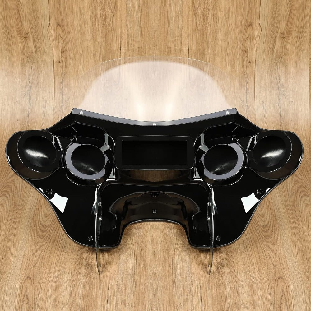 Front Fairing Compatible with 1986-2015 for Davidson Heritage Softail Fat Boy Deluxe Outer Bat Wing w/Clear Windshield 4 Speaker Mount