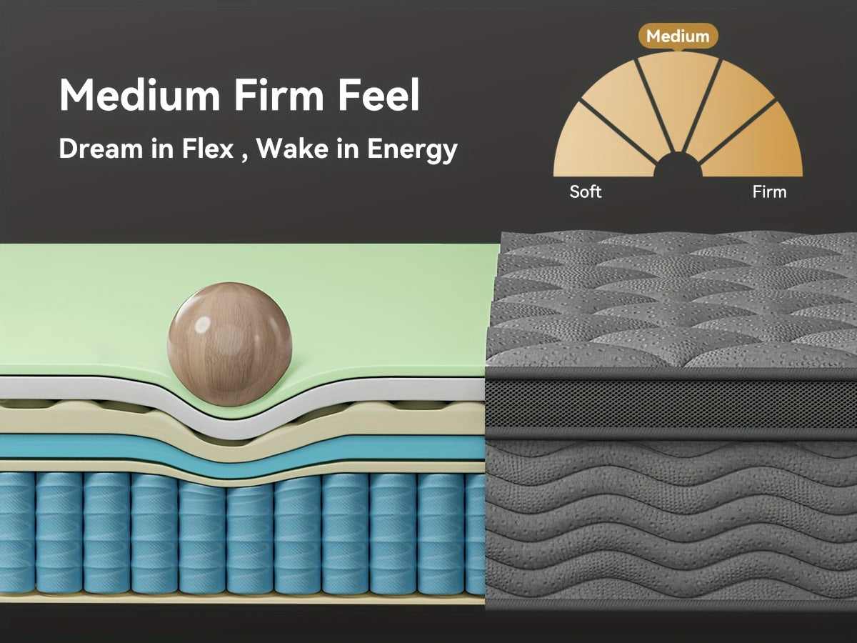 8/10/12 Inch Mattress in Twin, Full, Queen, And King Sizes - Ergonomically Designed, Medium Firm Hybrid Mattress, Offering Luxurious Comfort with Pocket Springs, Grey Quilted Cover, Bed Mattresses