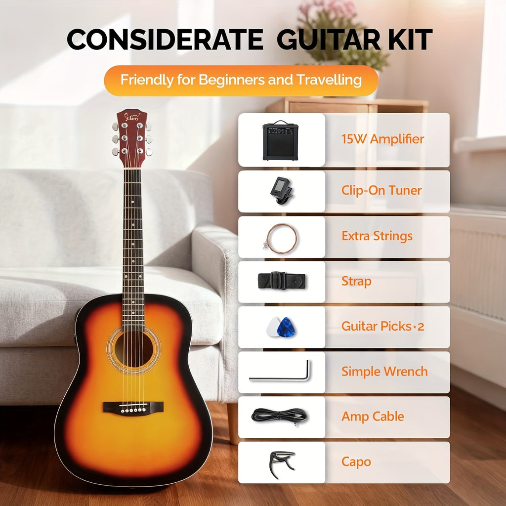 Glarry 41-Inch Acoustic Guitar Set, Full Size Style, Spruce Panel, with Built-In Tuner, 20W AMP, Gig Bag, Strap, Complete Additions, for Beginner Students, Birthday/Festival Gift for Music Lovers